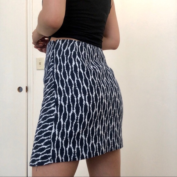 LOFT Blue/White Patterned Asymetrical Wrap Skirt - Picture 2 of 5